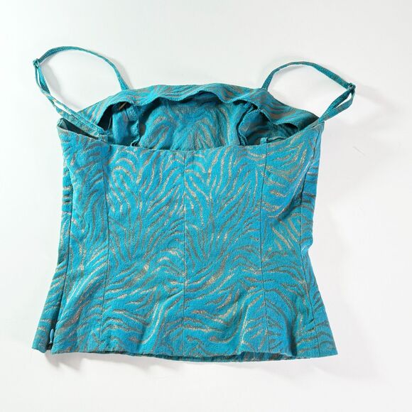 Vintage | 1990s | Georgiou | Blue and Metallic Gold Animal Print Bustier | Sz 4 - Picture 9 of 9